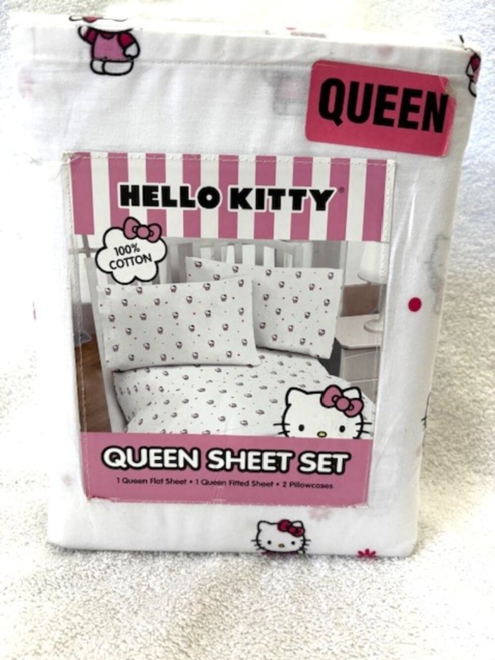 Hello Kitty Bows Queen Sheet Set in 100% cotton NWT